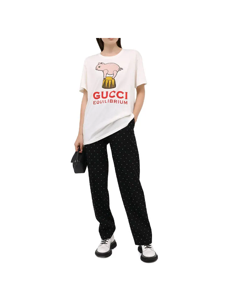 Футболка Gucci Equilibrium, принт с поросенком — изображение 2 из 3, бежевый