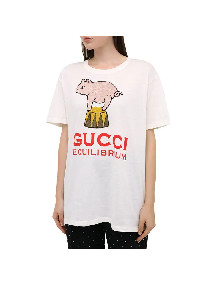 Футболка Gucci Equilibrium, принт с поросенком — изображение 3 из 3, бежевый
