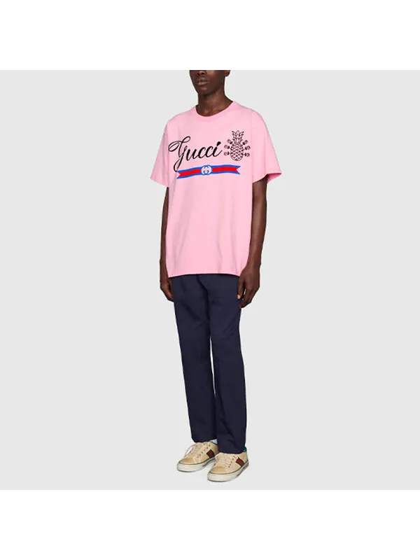 Футболка pineapple cotton t-shirt 'pink' Gucci — изображение 2 из 4, розовый