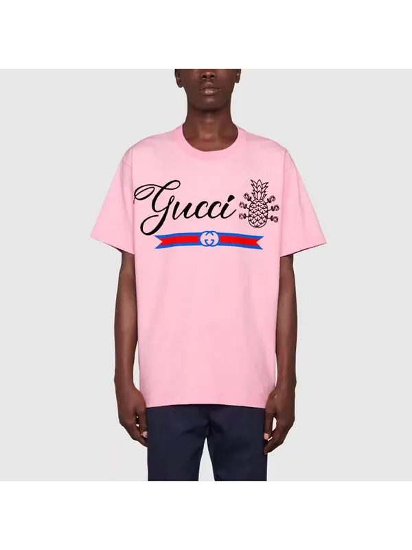 Футболка pineapple cotton t-shirt 'pink' Gucci — изображение 3 из 4, розовый