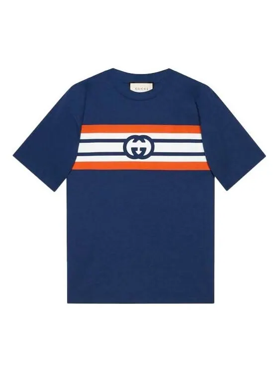 Футболка GUCCI Interlocking G Stripe Print T-shirt — изображение 1 из 4, синий