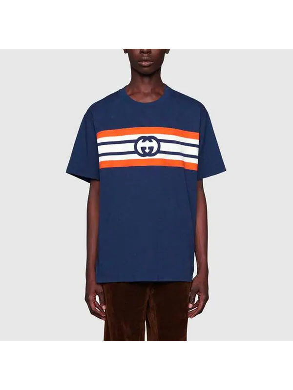 Футболка GUCCI Interlocking G Stripe Print T-shirt — изображение 2 из 4, синий