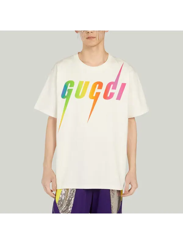 Футболка GUCCI Print Cotton T-shirt 'Off White' — изображение 2 из 4, белый