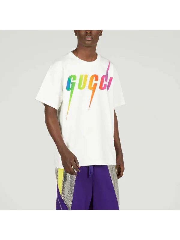 Футболка GUCCI Print Cotton T-shirt 'Off White' — изображение 4 из 4, белый