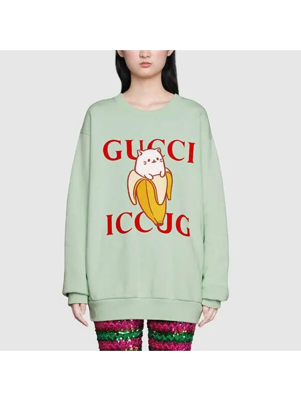 Толстовка X Bananya Crossover SS21 Kitten Round Neck Cartoon Long Sleeves — изображение 3 из 4, зеленый