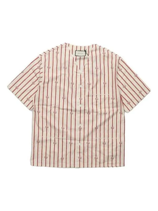 Рубашка Gucci Double G Stripe Bowling Shirt — изображение 1 из 2, белый/красный