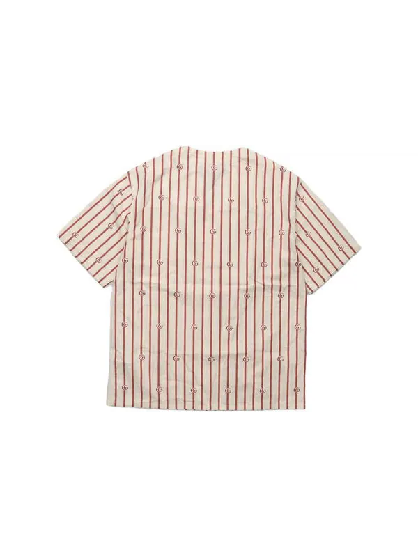 Рубашка Gucci Double G Stripe Bowling Shirt — изображение 2 из 2, белый/красный