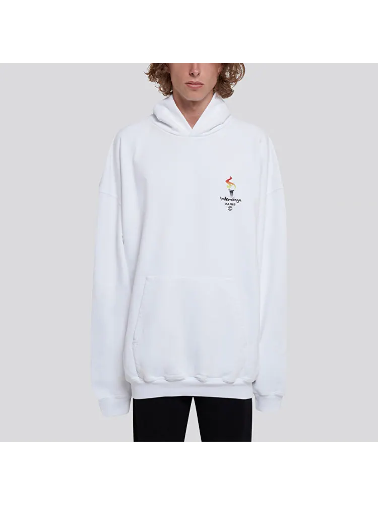 Худи Balenciaga Unisex Logo Oversize Sweatshirt White — изображение 3 из 6, белый