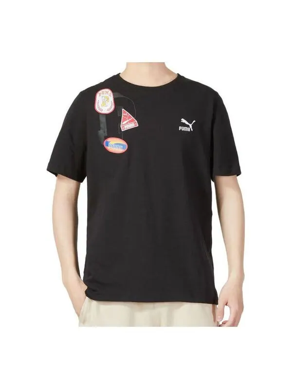 Футболка casual printed t-shirt 'black' Puma — изображение 1 из 3, черный