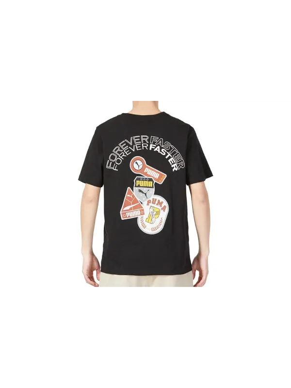 Футболка casual printed t-shirt 'black' Puma — изображение 2 из 3, черный