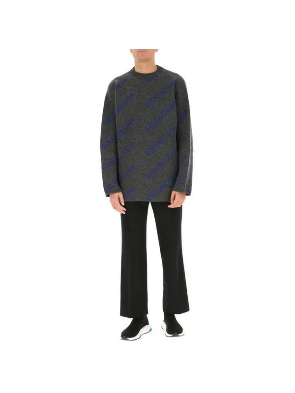 Свитер intarsia knit logo jumper 'dark grey' Balenciaga — изображение 3 из 4, серый