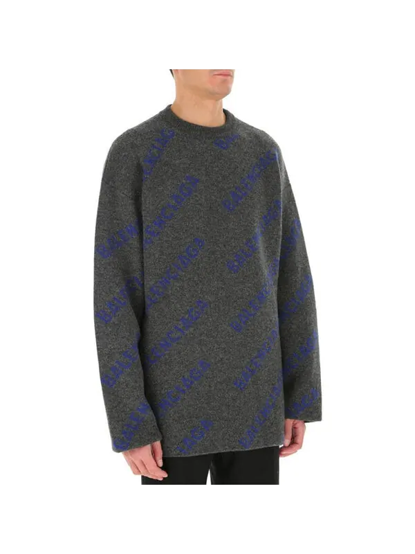 Свитер intarsia knit logo jumper 'dark grey' Balenciaga — изображение 4 из 4, серый