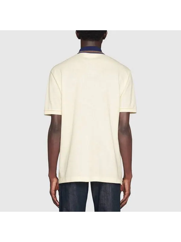 Футболка поло GUCCI Logo Embroidered Cotton Short-Sleeved Polo Shirt For Men, хлопок, короткий — изображение 3 из 4, белый