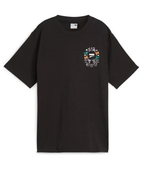 Футболка youth graphic t-shirt 'black' Puma — изображение 1 из 2, черный/мульти