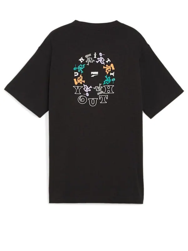 Футболка youth graphic t-shirt 'black' Puma — изображение 2 из 2, черный/мульти