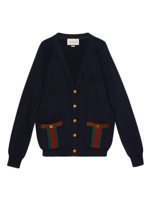 Кардиган Gucci Ribbon Knitted Wool-Blend Cardigan Мужской Черный — изображение 1 из 2