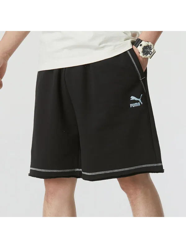 Шорты logo shorts 'black with white stitching' Puma — изображение 2 из 3, черный/белый