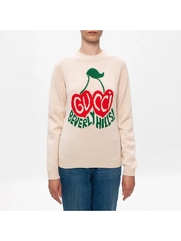 Свитер Gucci Cherry Intarsia, шерстяной — изображение 2 из 4, белый