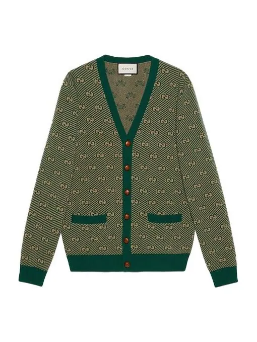 Кардиган Gucci Мужской в полоску GG — изображение 1 из 4, зеленый