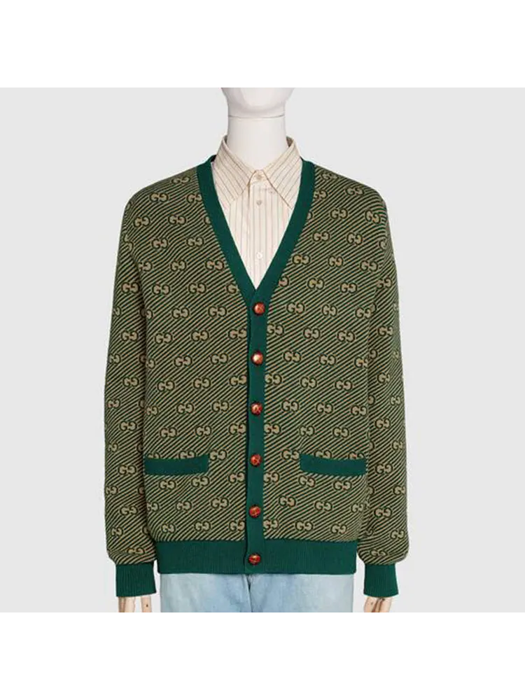 Кардиган Gucci Мужской в полоску GG — изображение 3 из 4, зеленый