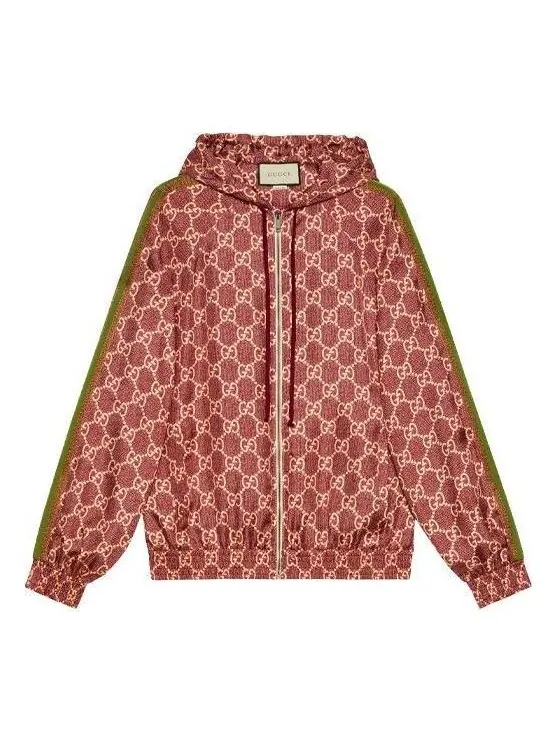 Куртка Gucci gg supreme print silk jacket 'sweet berries rose', шелковая ткань — изображение 1 из 4, красный