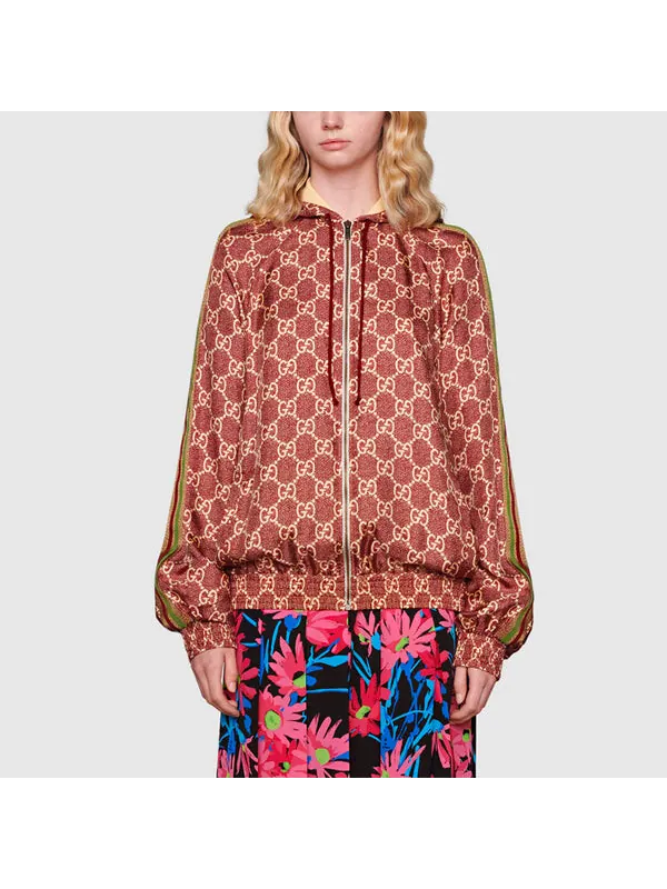 Куртка Gucci gg supreme print silk jacket 'sweet berries rose', шелковая ткань — изображение 2 из 4, красный