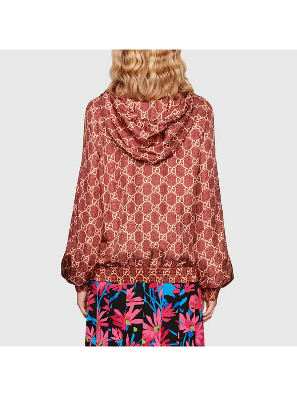 Куртка Gucci gg supreme print silk jacket 'sweet berries rose', шелковая ткань — изображение 3 из 4, красный