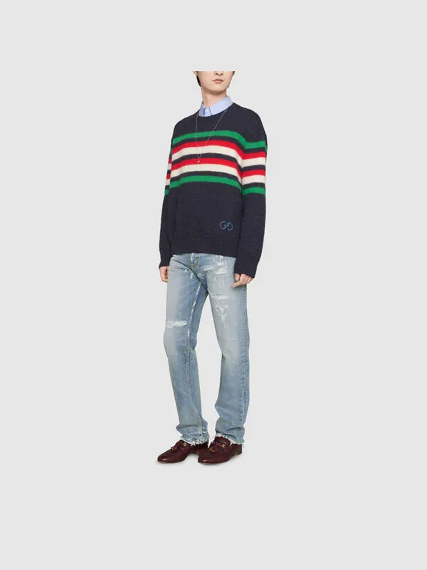 Свитер Gucci alpaca wool stripe crew knit — изображение 2 из 4, темно-синий/красный