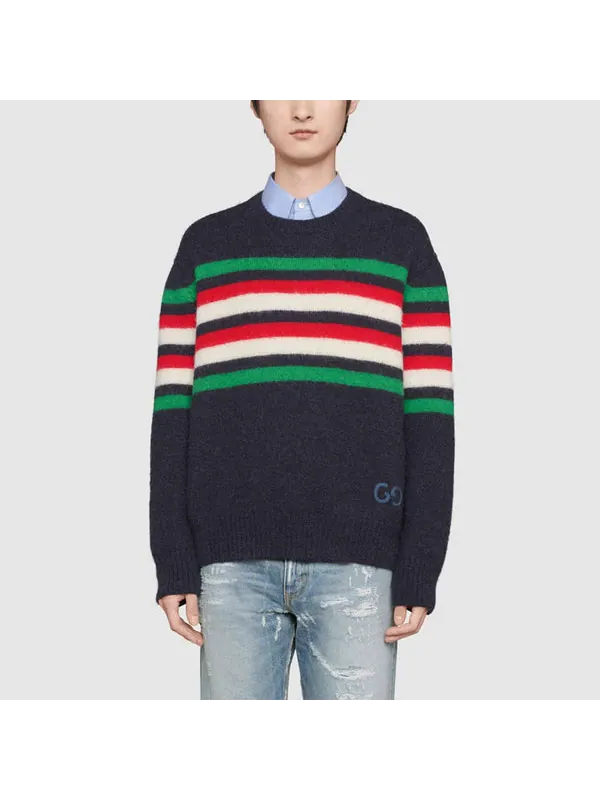 Свитер Gucci alpaca wool stripe crew knit — изображение 3 из 4, темно-синий/красный