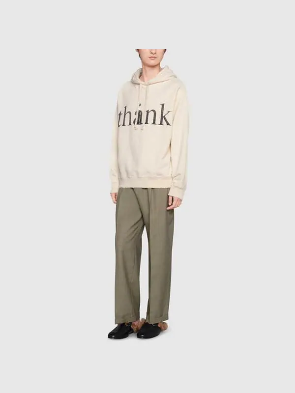 Толстовка Gucci think/thank print hooded sweatshirt 'off white' — изображение 2 из 4, белый