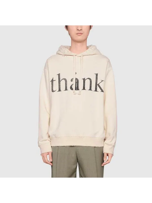Толстовка Gucci think/thank print hooded sweatshirt 'off white' — изображение 3 из 4, белый