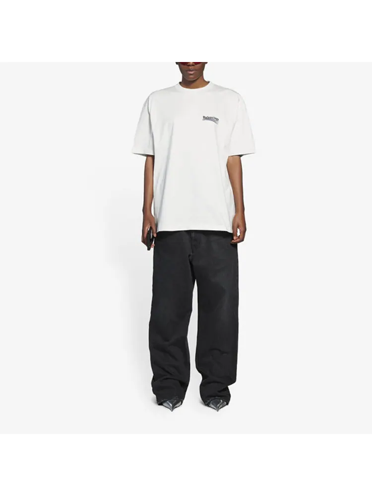 Футболка (WMNS) Balenciaga Political Campaign Large Fit Embroidery Round-neck 'White' — изображение 3 из 6, белый