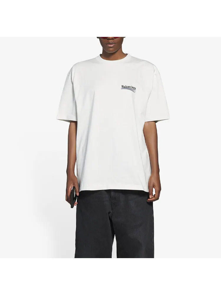 Футболка (WMNS) Balenciaga Political Campaign Large Fit Embroidery Round-neck 'White' — изображение 4 из 6, белый