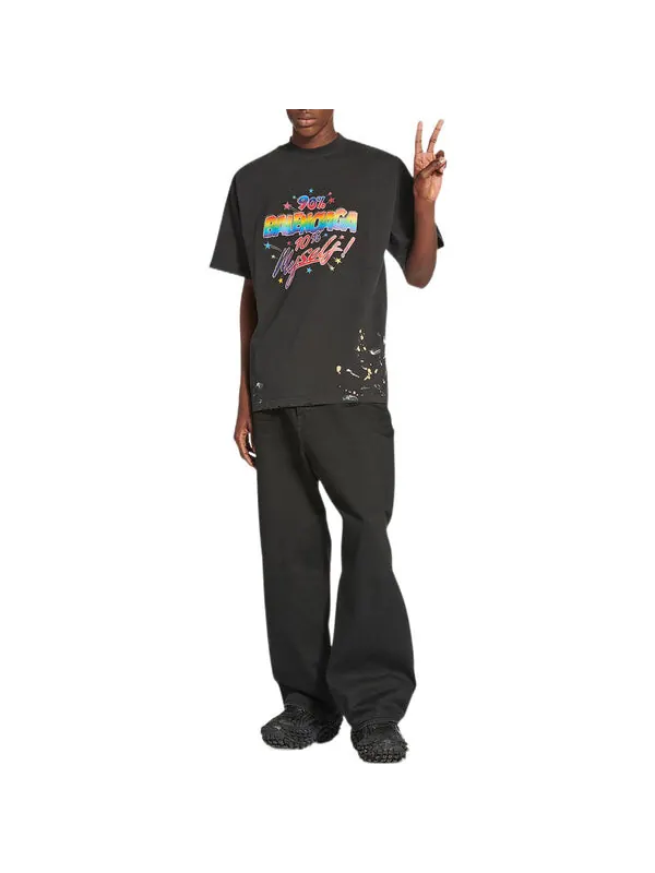 Футболка 90/10 t-shirt large fit 'black' Balenciaga — изображение 3 из 4, черный