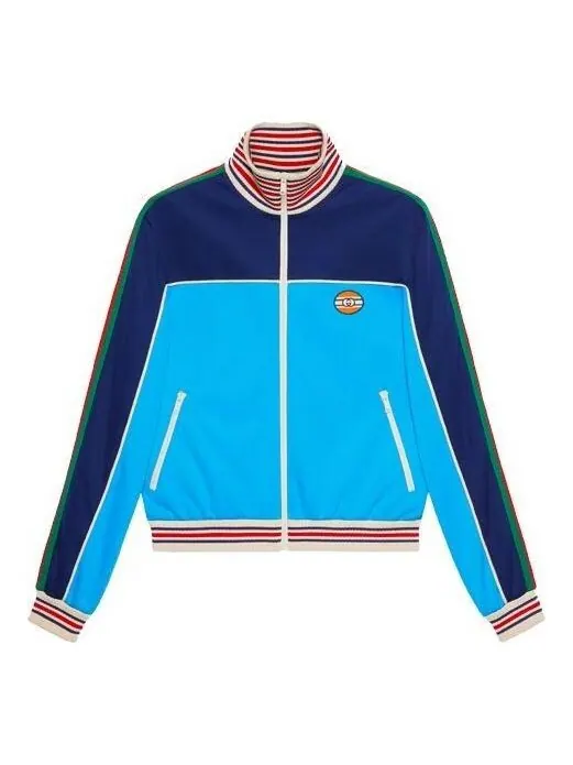 Куртка Gucci Technical Jersey Zip-Up Jacket with Web — изображение 1 из 4, синий