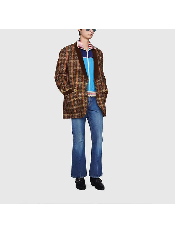 Куртка Gucci Technical Jersey Zip-Up Jacket with Web — изображение 2 из 4, синий