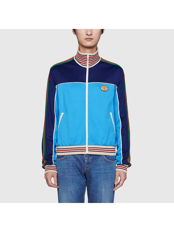 Куртка Gucci Technical Jersey Zip-Up Jacket with Web — изображение 3 из 4, синий
