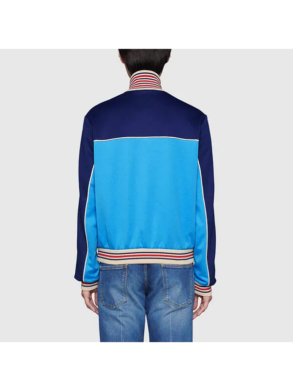 Куртка Gucci Technical Jersey Zip-Up Jacket with Web — изображение 4 из 4, синий