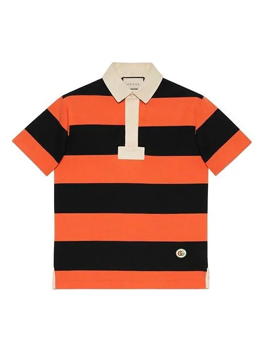 Футболка Gucci Polo SS21 Striped Cotton With Patch — изображение 1 из 4, оранжевый/черный