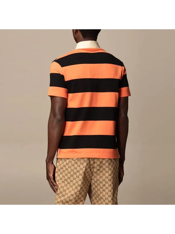 Футболка Gucci Polo SS21 Striped Cotton With Patch — изображение 3 из 4, оранжевый/черный