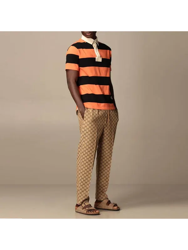 Футболка Gucci Polo SS21 Striped Cotton With Patch — изображение 4 из 4, оранжевый/черный