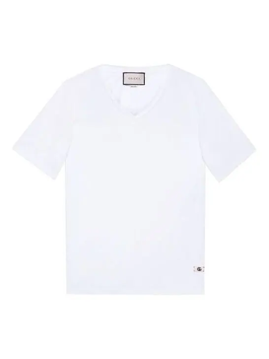 Футболка Gucci Linen V-Neck T-Shirt with Double G — изображение 1 из 4, белый