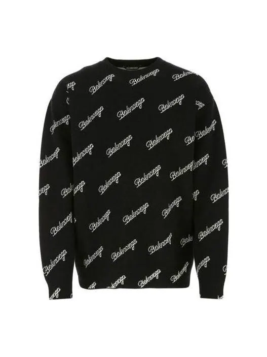 Свитер all over script logo knit sweater 'black' Balenciaga — изображение 1 из 4, черный