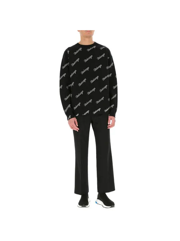 Свитер all over script logo knit sweater 'black' Balenciaga — изображение 3 из 4, черный