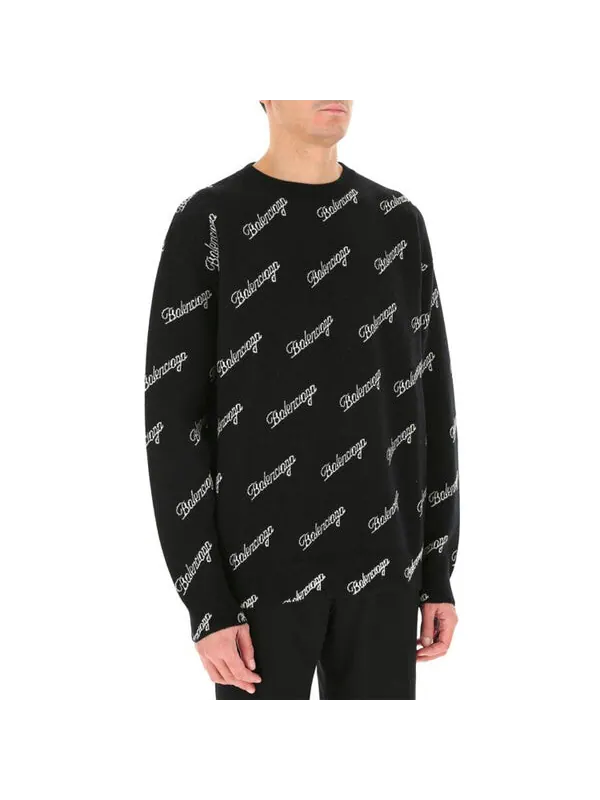 Свитер all over script logo knit sweater 'black' Balenciaga — изображение 4 из 4, черный