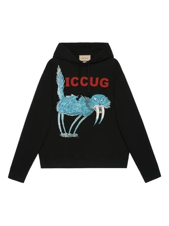 Толстовка Gucci men's x freya hartas crossover fw21, с принтом животного, со шнурком — изображение 1 из 4, черный