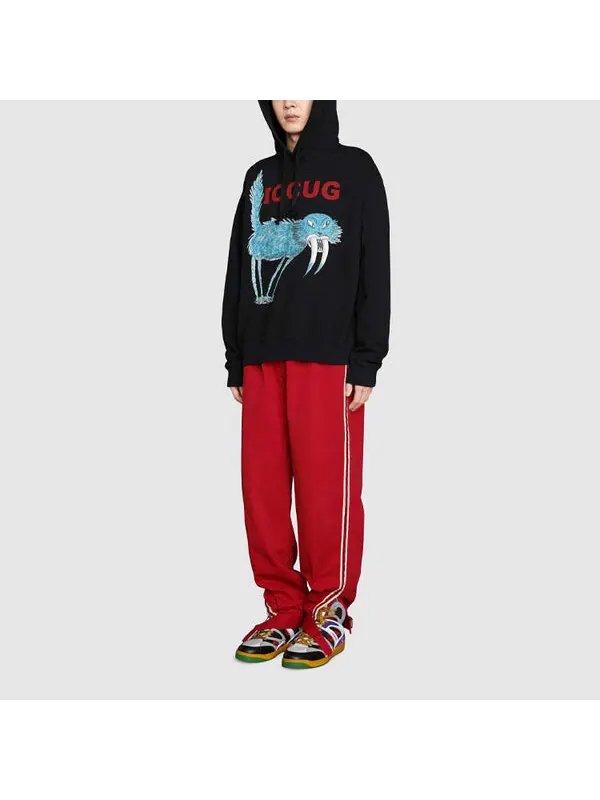 Толстовка Gucci men's x freya hartas crossover fw21, с принтом животного, со шнурком — изображение 3 из 4, черный