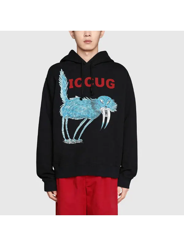 Толстовка Gucci men's x freya hartas crossover fw21, с принтом животного, со шнурком — изображение 4 из 4, черный