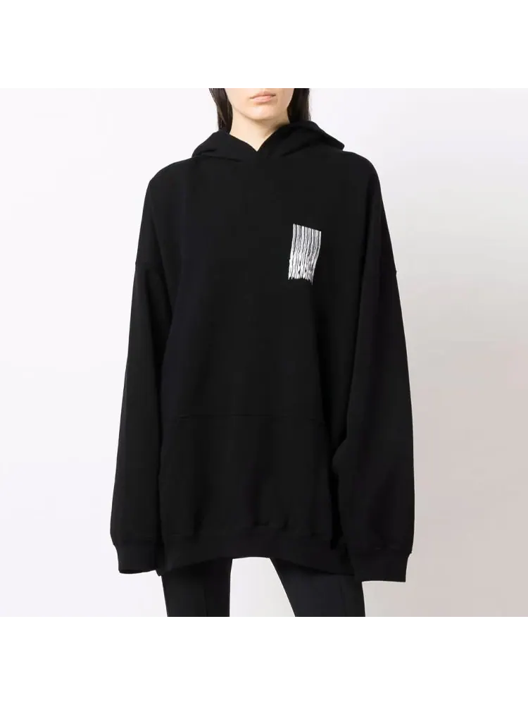Худи Balenciaga Barcode Cotton Hoodie 'Black' — изображение 4 из 5, черный