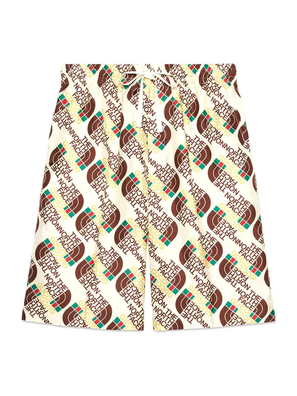 Шорты Gucci x The North Face Logo Web Print Silk Shorts 'Ivory Brown Green', шелковые